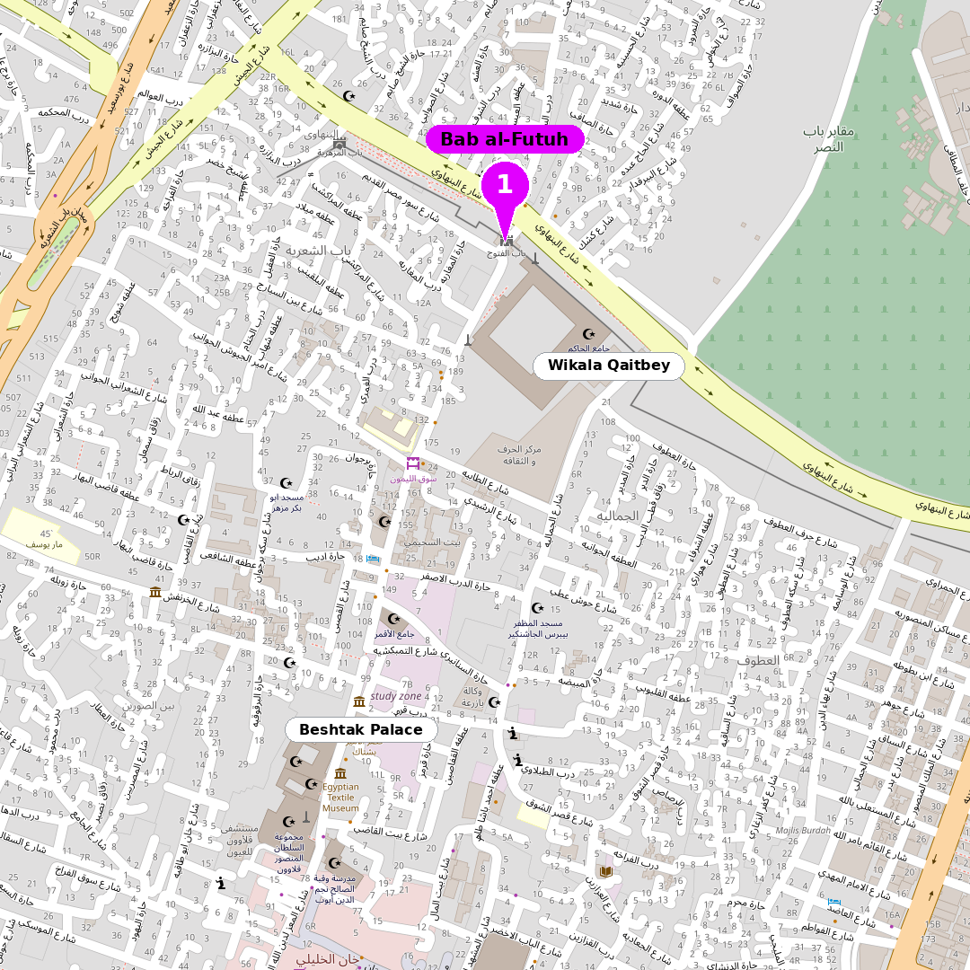 Shot map of Bab al-Futuh, Cairo with the photo spot marked